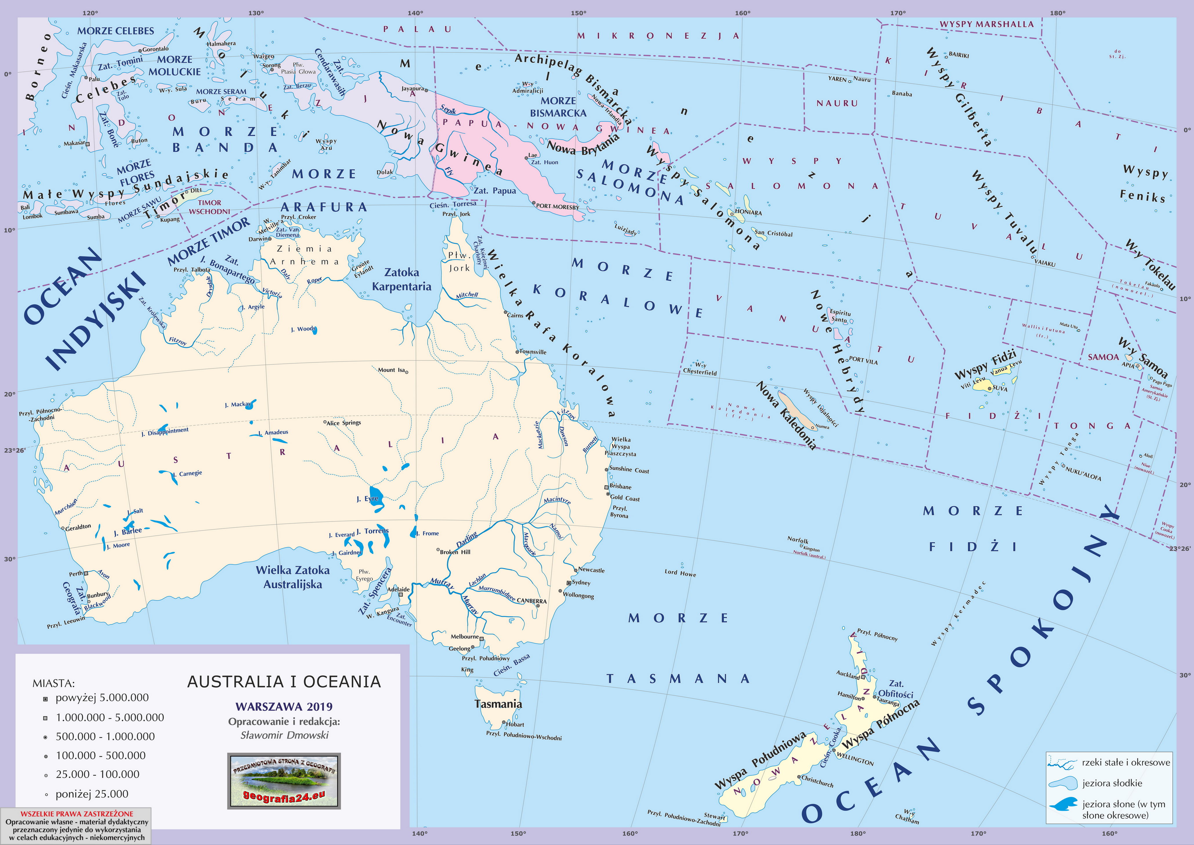 Australia I Oceania Mapa Fizyczna Przedmiotowa Strona z Geografii