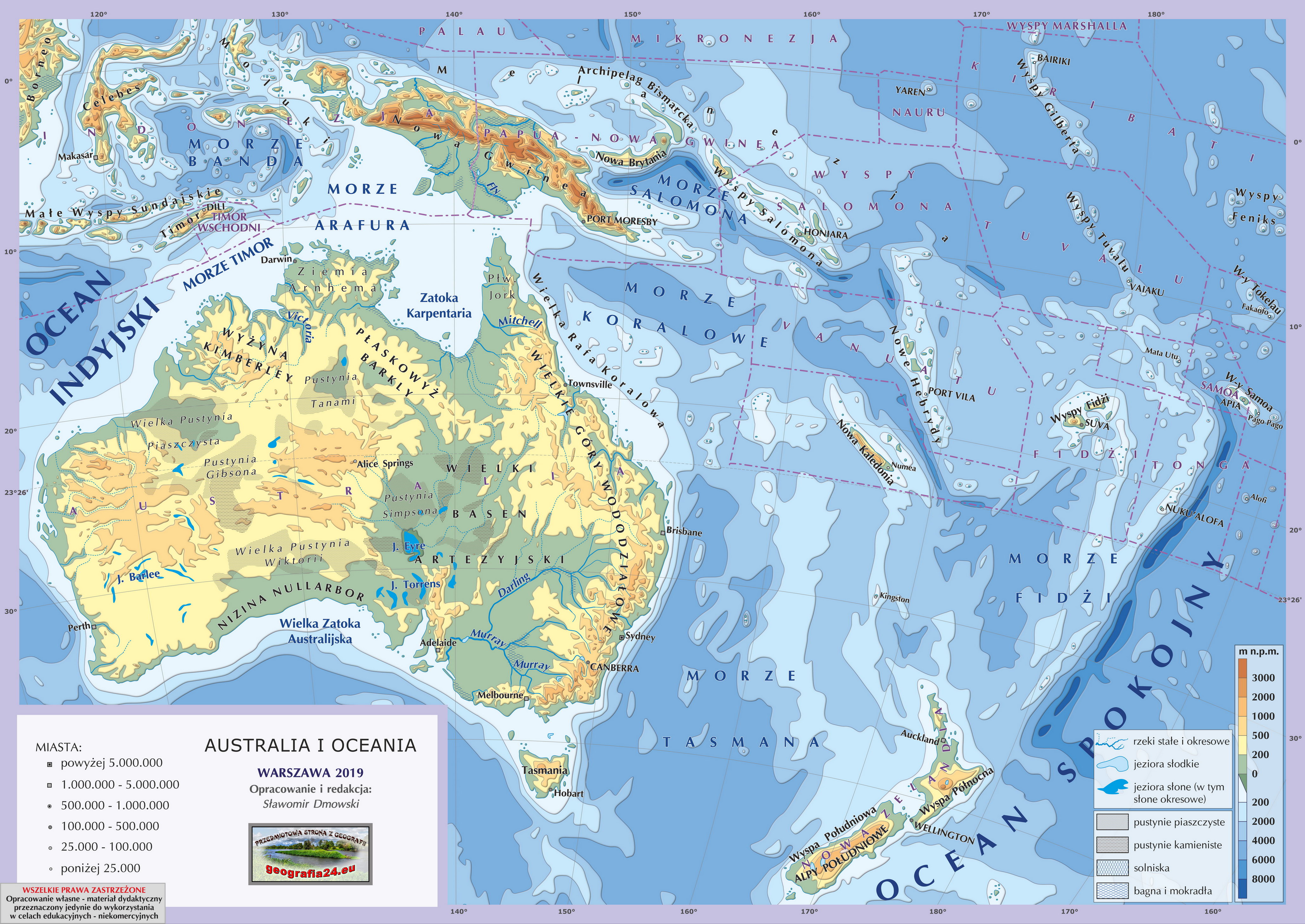 Mapa Fizyczna Australii I Oceanii Przedmiotowa Strona z Geografii
