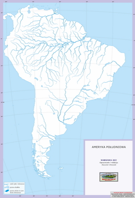 Mapa Fizyczna Świata - ćwiczebna, konturowa - z hydrografią - Ameryka Południowa