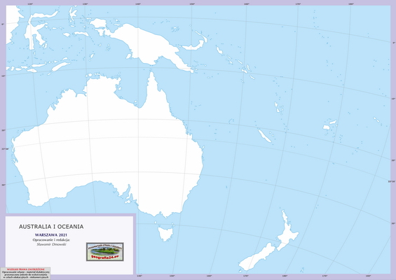 Mapa Fizyczna Świata - ćwiczebna, konturowa - Australia i Oceania