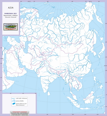 Mapa Fizyczna Świata - ćwiczebna, konturowa - z hydrografią i granicami państw - Azja