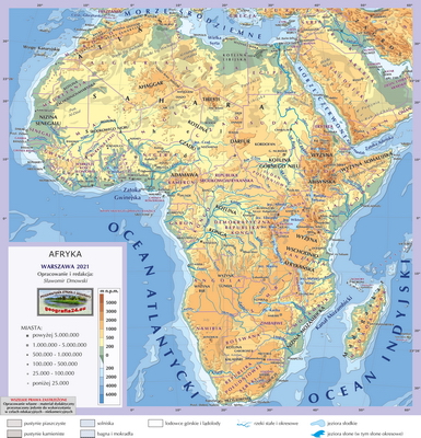 Mapa Fizyczna Świata - hipsometryczna - wersja pełna polecana - Afryka