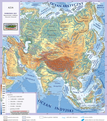 Mapa Fizyczna Świata - hipsometryczna - wersja pełna polecana - Azja