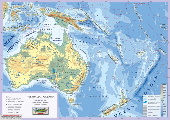Mapa Fizyczna Świata - hipsometryczna - wersja pełna polecana - Australia i Oceania