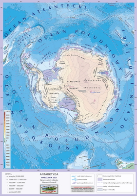 Mapa Fizyczna Świata - hipsometryczna - wersja pełna polecana - Antarktyda