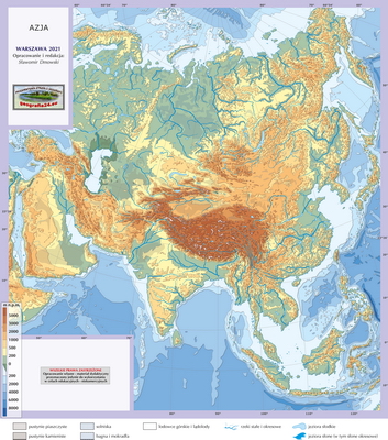 Mapa Fizyczna Świata - ćwiczebna, konturowa - hipsometria - Azja