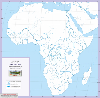 Mapa Fizyczna Świata - ćwiczebna, konturowa - z hydrografią - Afryka