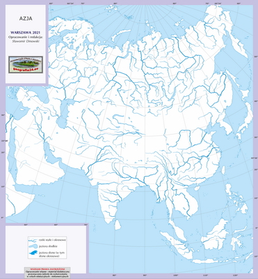 Mapa Fizyczna Świata - ćwiczebna, konturowa - z hydrografią - Azja