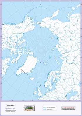 Mapa Fizyczna Świata - ćwiczebna, konturowa - z hydrografią - Arktyka