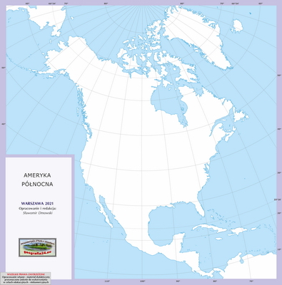 Mapa Fizyczna Świata - ćwiczebna, konturowa - Ameryka Północna