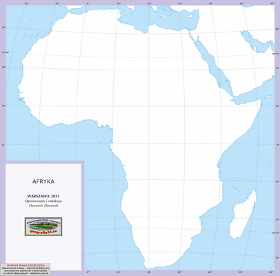 Mapa Fizyczna Świata - ćwiczebna, konturowa - Afryka