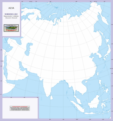 Mapa Fizyczna Świata - ćwiczebna, konturowa - Azja