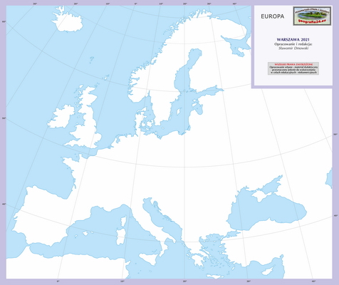 Mapa Fizyczna Świata - ćwiczebna, konturowa - Europa