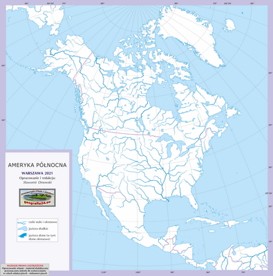Mapa Fizyczna Świata - ćwiczebna, konturowa - z hydrografią i granicami państw - Ameryka Północna