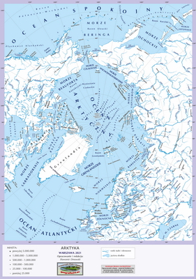 Mapa Fizyczna Świata - mapa inna - z granicami państw, podpisami państw, stolic i ważniejszych miast oraz innych obiektów - Arktyka