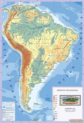 Mapa Fizyczna Świata - wersja dla maturzystów (A4) - Ameryka Południowa
