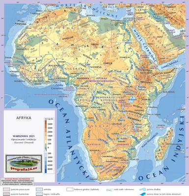 Mapa Fizyczna Świata - wersja dla maturzystów (A4) - Afryka