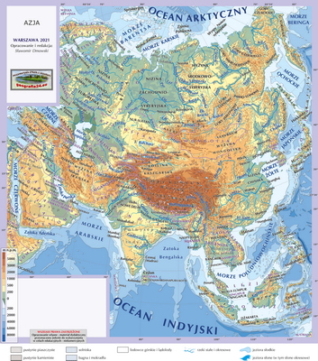 Mapa Fizyczna Świata - wersja dla maturzystów (A4) - Azja