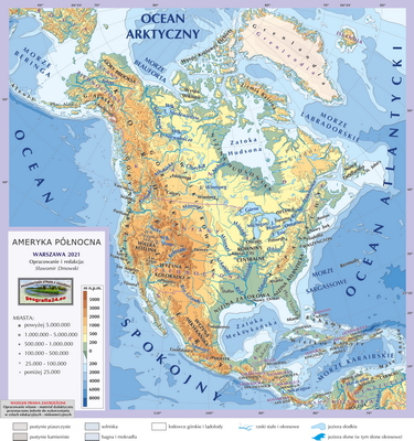 Mapa Fizyczna Świata - wersja dla maturzystów (A4) - Ameryka Północna