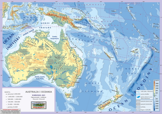Mapa Fizyczna Świata - wersja dla maturzystów (A4) - Australia i Oceania