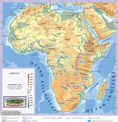 Mapa Fizyczna Świata - wersja dla uczniów z poziomu podstawowego (A4) - Afryka