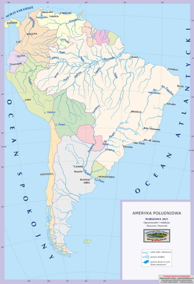Mapa Fizyczna Świata - wersja dla uczniów z poziomu podstawowego (A4) - polityczna - Ameryka Południowa