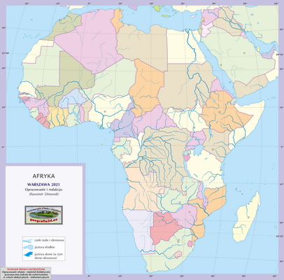 Mapa Fizyczna Świata - wersja dla uczniów z poziomu podstawowego (A4) - polityczna ćwiczebna - Afryka