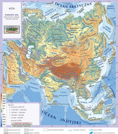 Mapa Fizyczna Świata - wersja dla maturzystów (A4) - Azja
