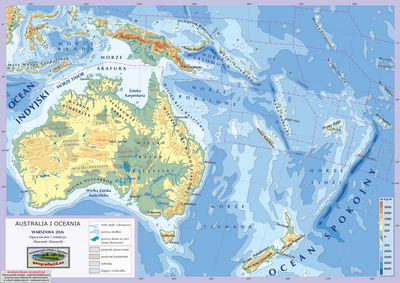 Mapa Fizyczna Świata - wersja dla uczniów z poziomu podstawowego (A4) - Australia i Oceania
