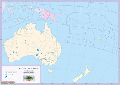 Mapa Fizyczna Świata - wersja dla uczniów z poziomu podstawowego (A4) - polityczna ćwiczebna - Australia i Oceania