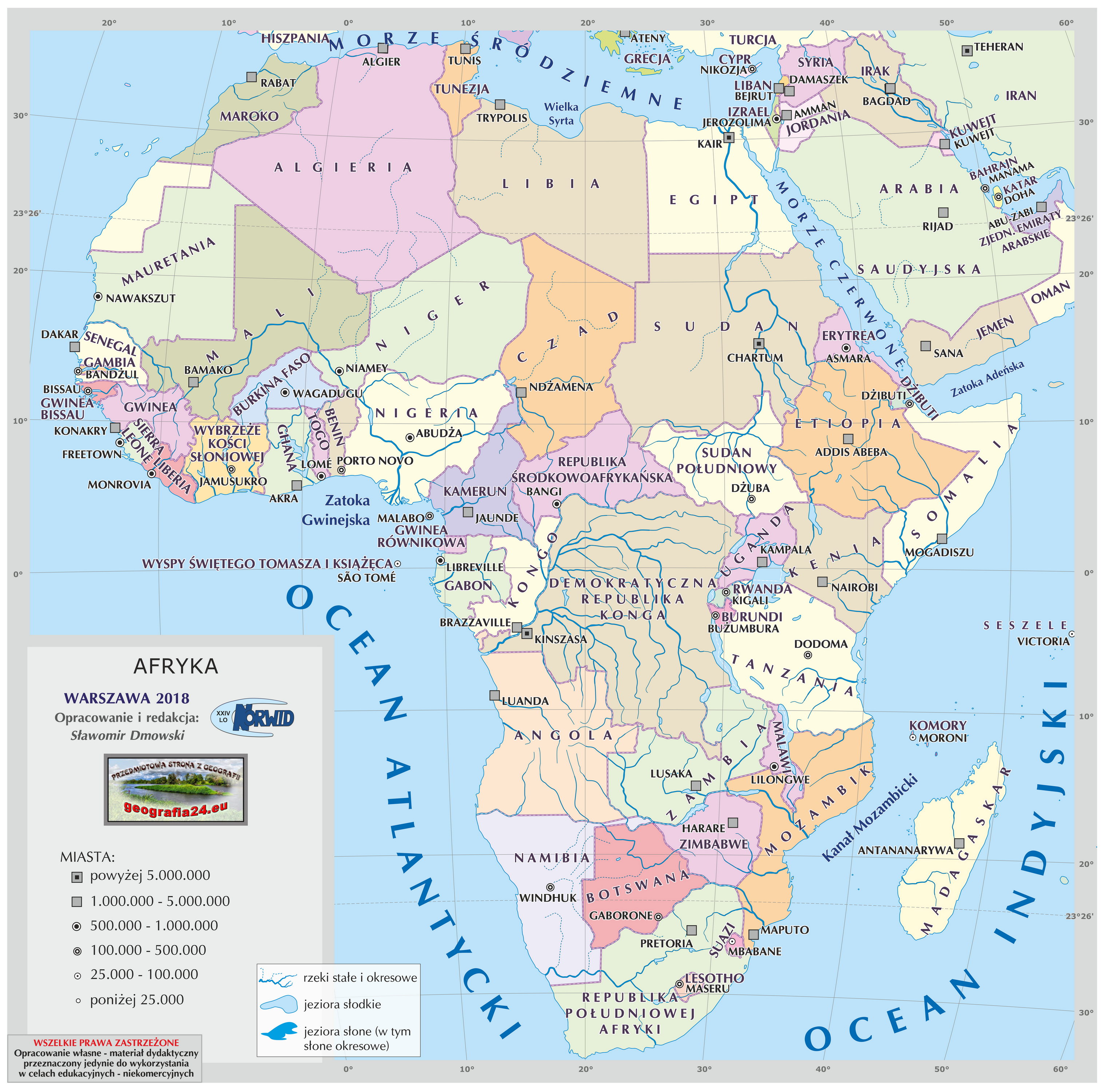 Afryka Państwa I Stolice Mapa Przedmiotowa Strona z Geografii