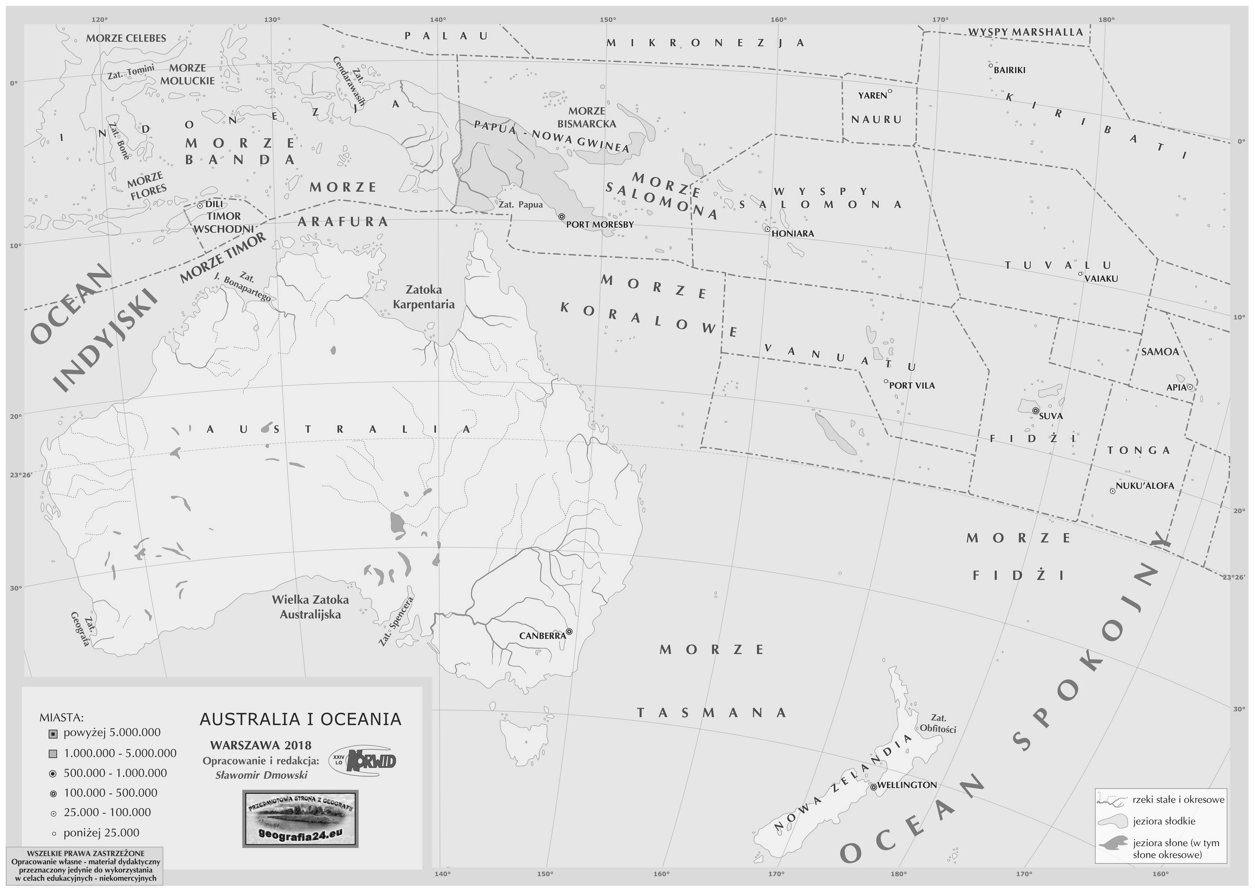 Australia I Oceania Mapa Konturowa Przedmiotowa Strona z Geografii
