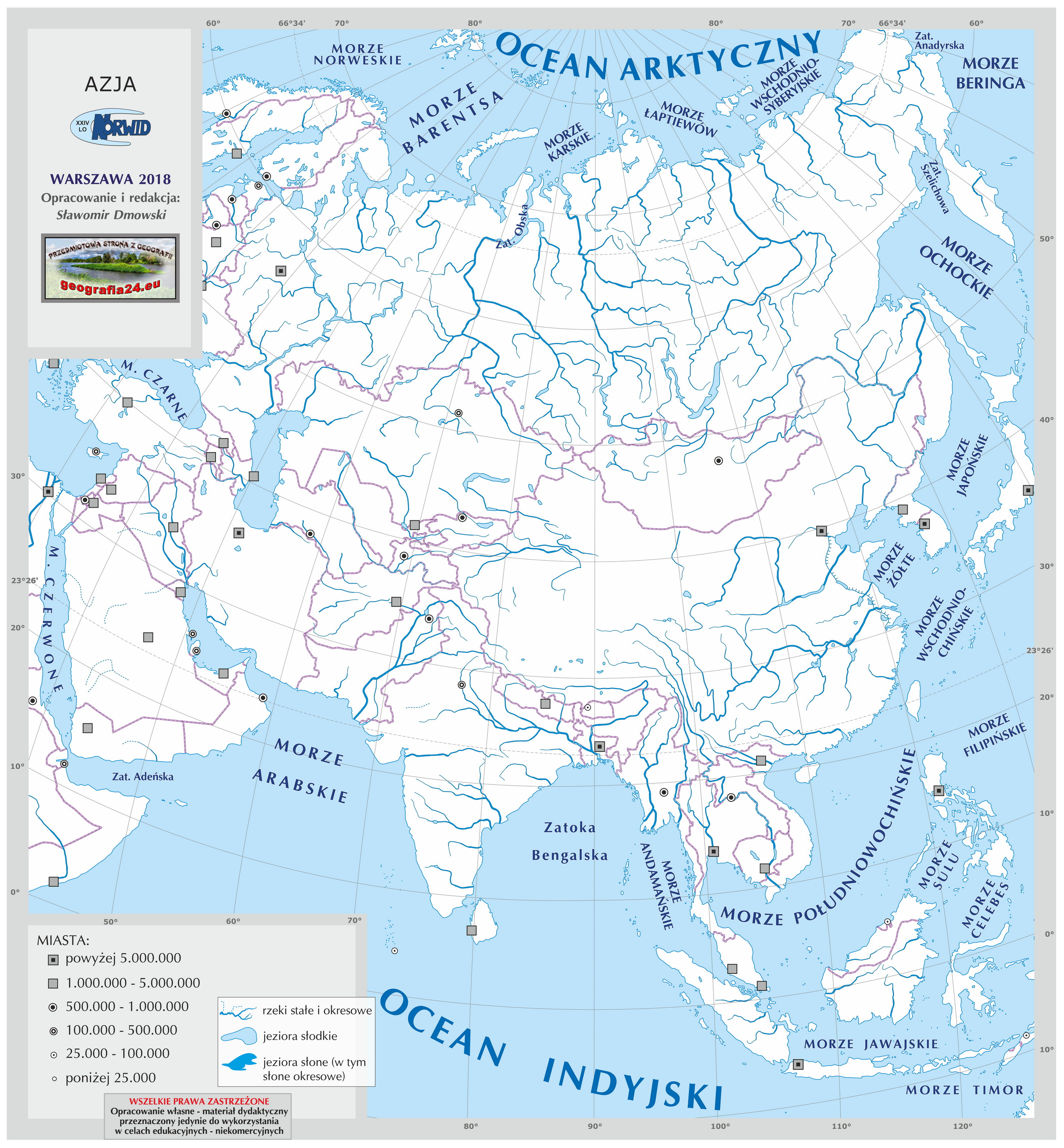 Konturowa Mapa Azji Z Rzekami Mapa