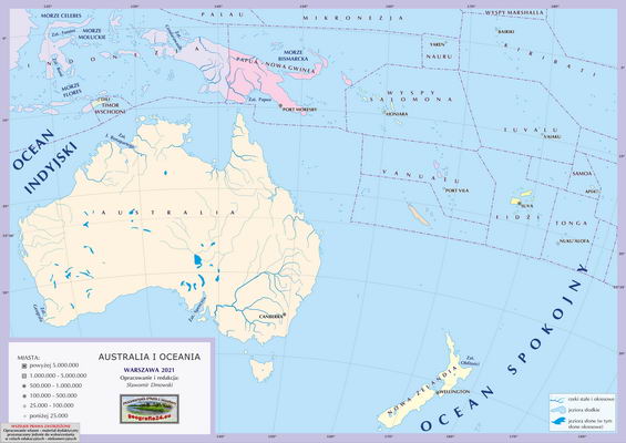 Mapa polityczna świata - Australia i Oceania