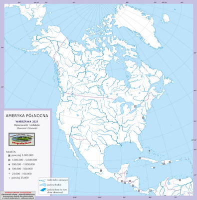 Mapa polityczna świata - Ameryka Północna - mapa konturowa z białymi powierzchniami państw