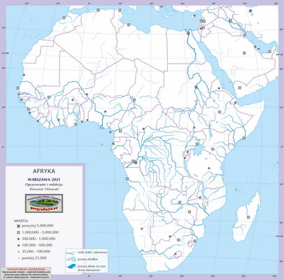 Mapa polityczna świata - Afryka - mapa konturowa z białymi powierzchniami państw