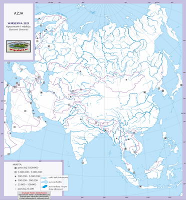 Mapa polityczna świata - Azja - mapa konturowa z białymi powierzchniami państw