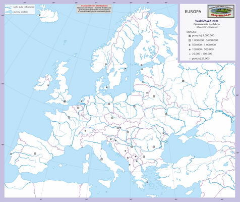 Mapa polityczna świata - Europa - mapa konturowa z białymi powierzchniami państw