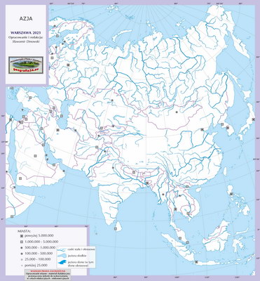 Mapa polityczna świata - Azja - mapa konturowa z białymi powierzchniami państw