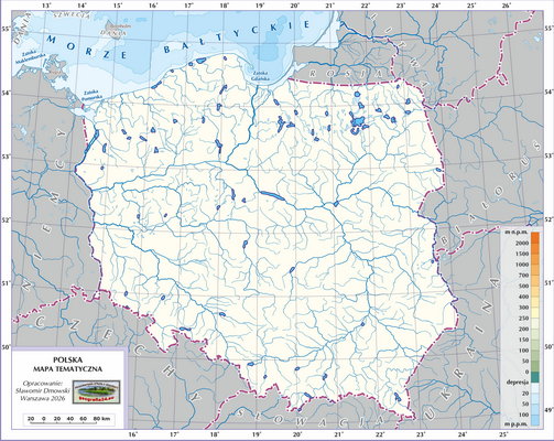 Mapa Polski - Hydrografia Polski - Jeziora (wersja bez podpisów)