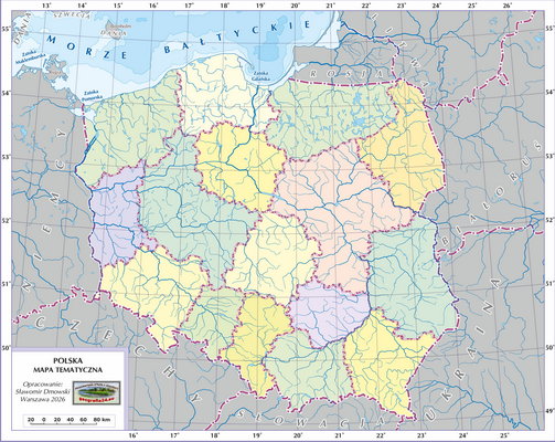 Mapa Polski - Mapa administracyjna Polski (wersja z powierzchniami województw - bez podpisów obiektów i lokalizacji miast)