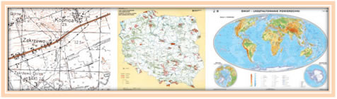Fragmenty map topograficznej, krajobrazowej i  ogólnogeograficznej