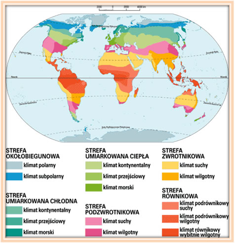 Rozkład stref klimatycznych jako przykład mapy tematycznej