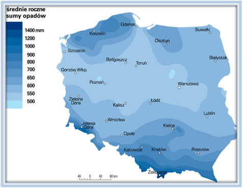 średnie opady dla Polski